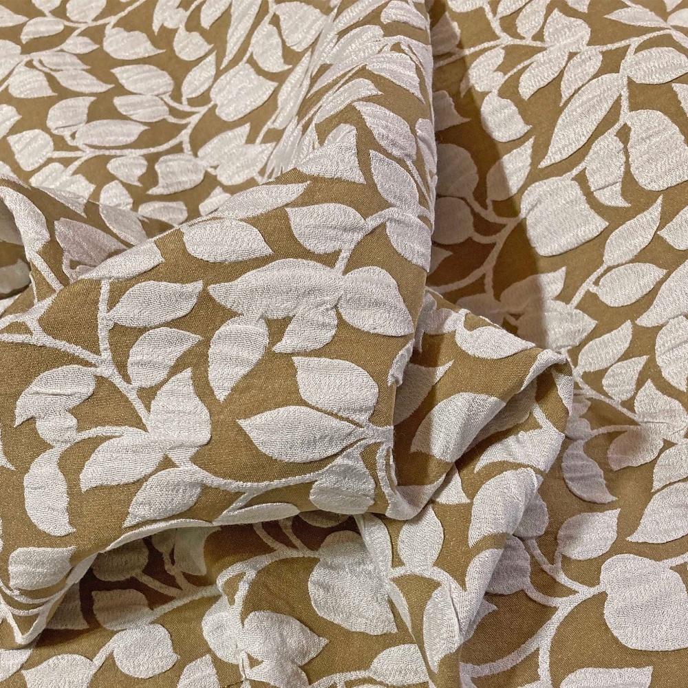 Drapery Fabric Burn Out Leaf Khaki/White 2 yds 108" Wide